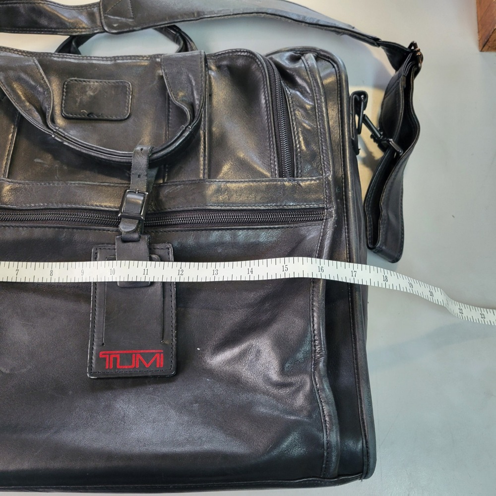 Tumi Black Leather Laptop Bag Briefcase Travel Bag 17x14 - Picture 4 of 14